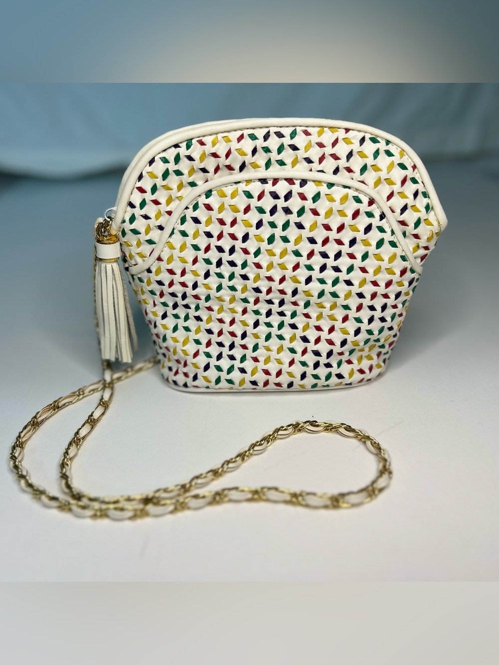 Vintage 90s Saddle River White Multicolor Confetti Crossbody Bag